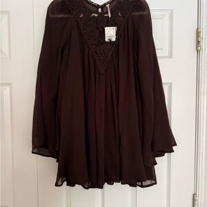 Free People Chocolate Lace Mini Dress